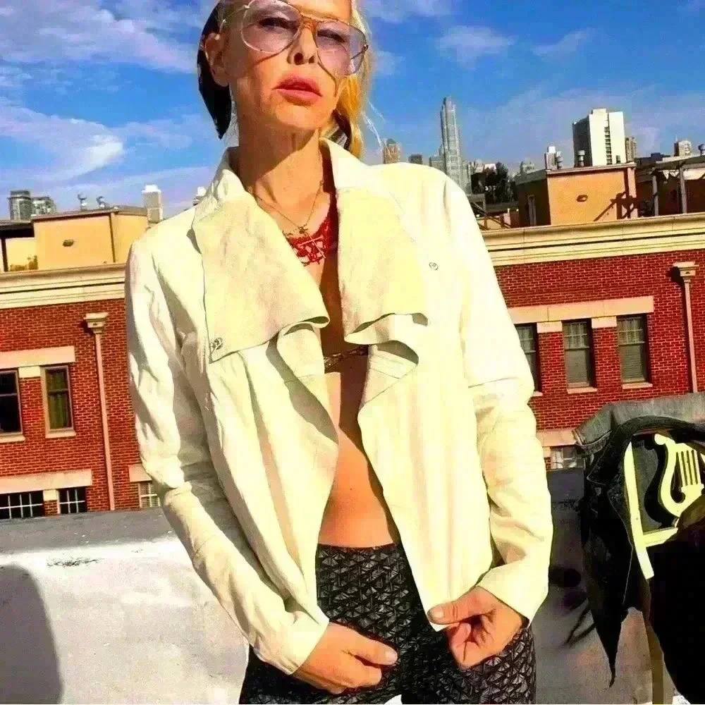 VEDA linen cream leather medium Woman Leather Jacket coat medium retails $998